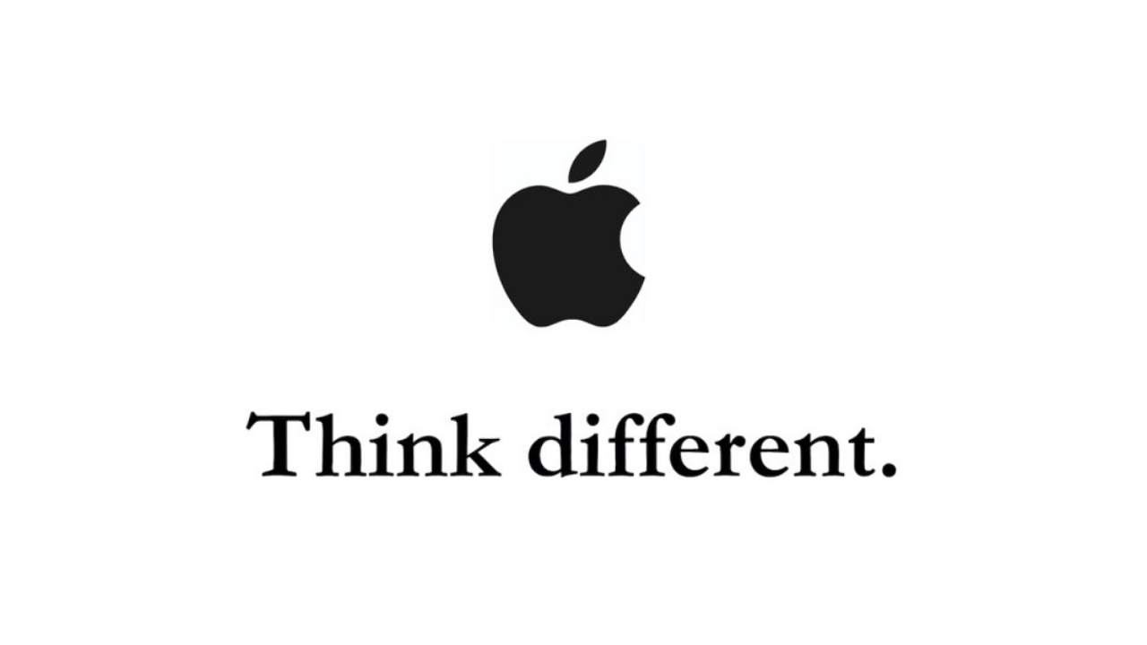 Apple's logo and the company's unique selling proposition saying: "Think different."