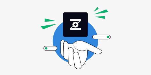 A hand holds a Zero Parallel logo, having turn-on/off buttons flying around